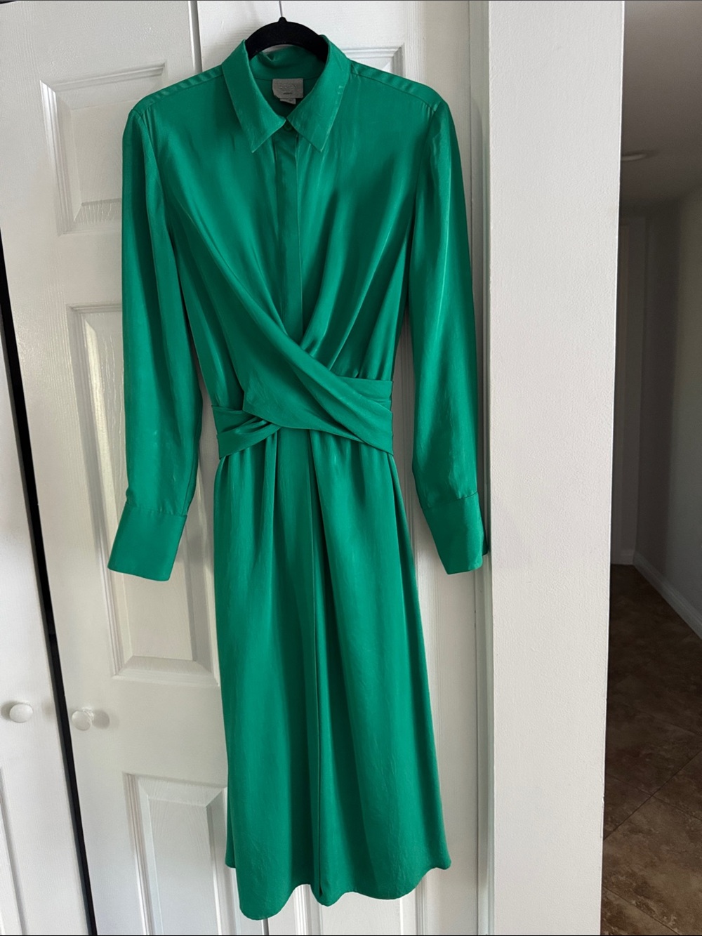 Grey Green Long-Sleeve Wrap Midi Dress size 8